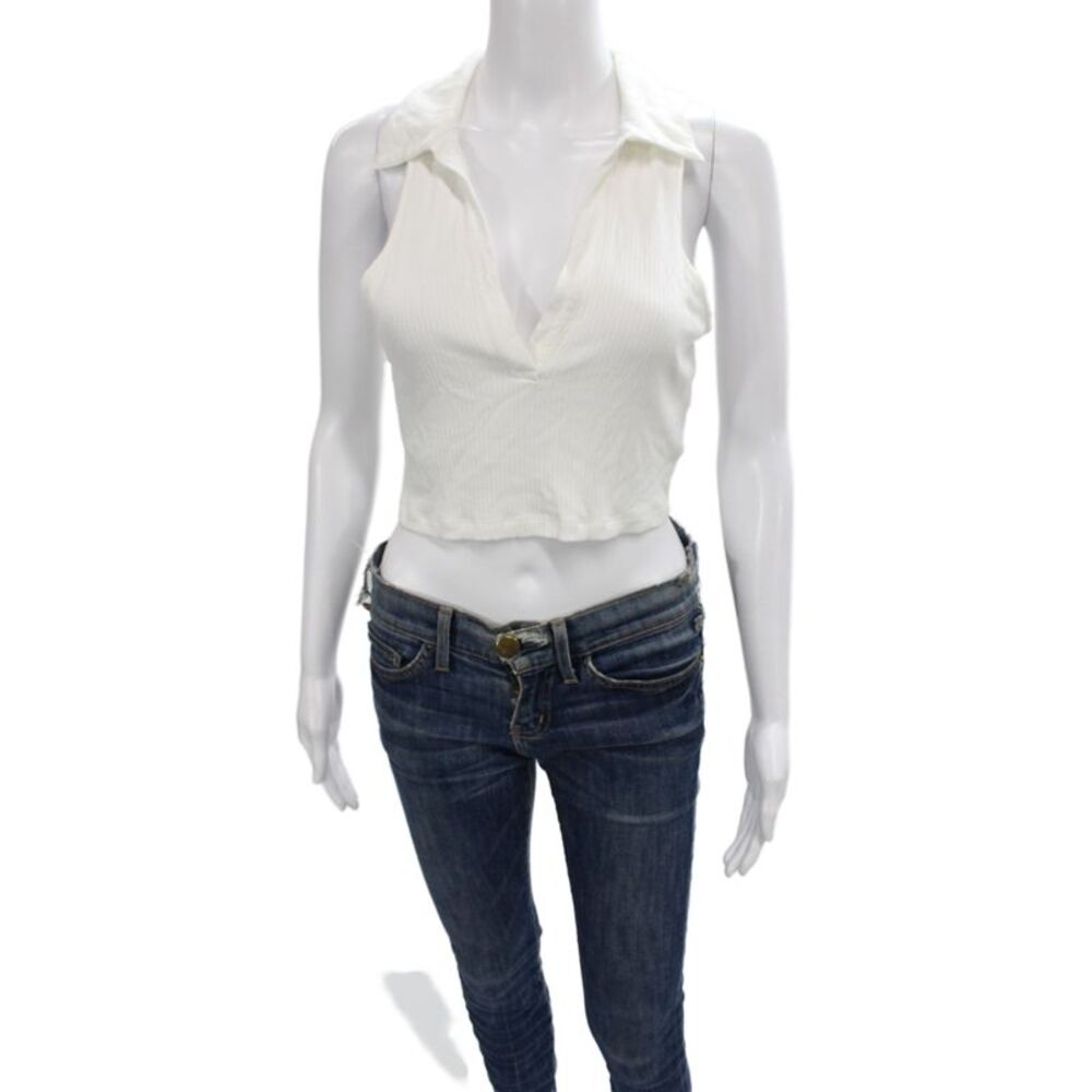 The Range Womens Cropped Collared Tank White Viscose Size S
